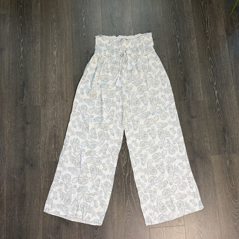 Kiwi & Punch Smocked Waist  Wide Leg Paisley Pants Medium Boho Festival Beach